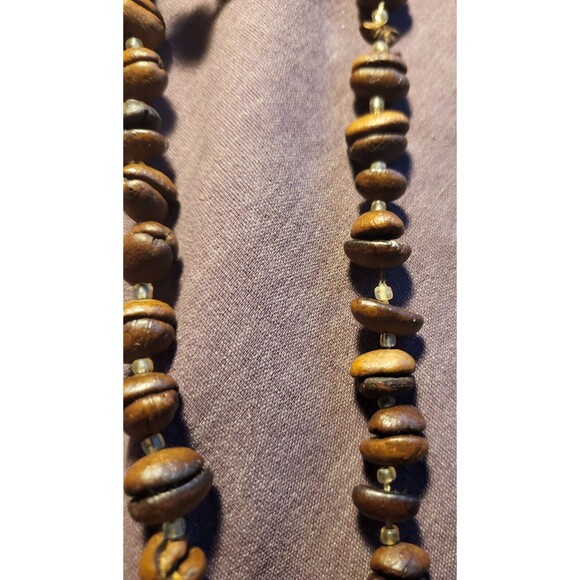 Rare & Unique 1 Of A Kind Coffee Bean Necklace, hand made-El Salvador-1970's-17" - Picture 2 of 3